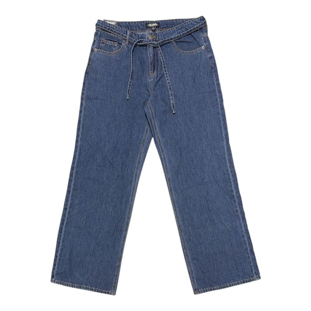 Buffalo Jeans Women's High Rise Wide Leg Belted 5 Pocket Jean - Dark Medium Blue